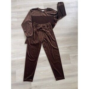 RUSS Brown Velvet 2-Piece Top and Pants Set Women L Elastic Waist